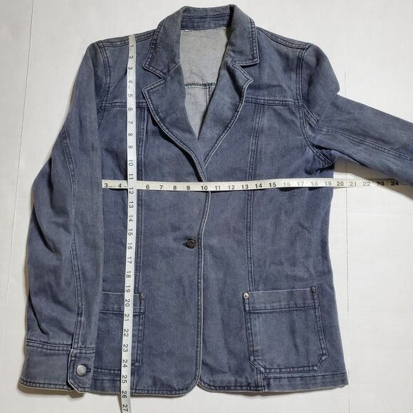 MaxMara Denim One Button Blazer Jacket Size 12 Y2K Jean Jacket Womens - Picture 6 of 10